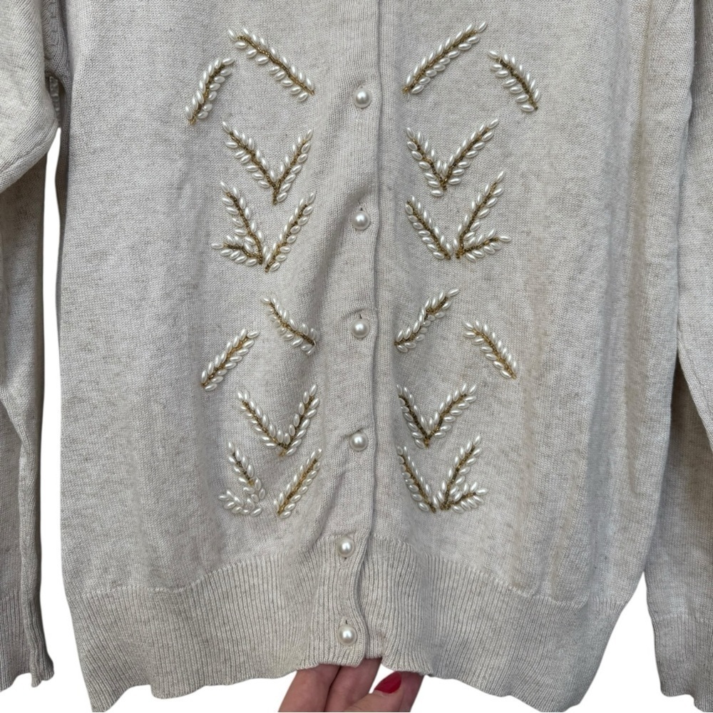Vintage Danier Pearl Embellished Beaded Cardigan Sweater Size Large 80s 90s - Picture 5 of 10